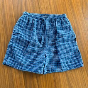 IZOD Navy Blue Checkered Drawstring Sleep Shorts Men's Size Medium 100% Cotton